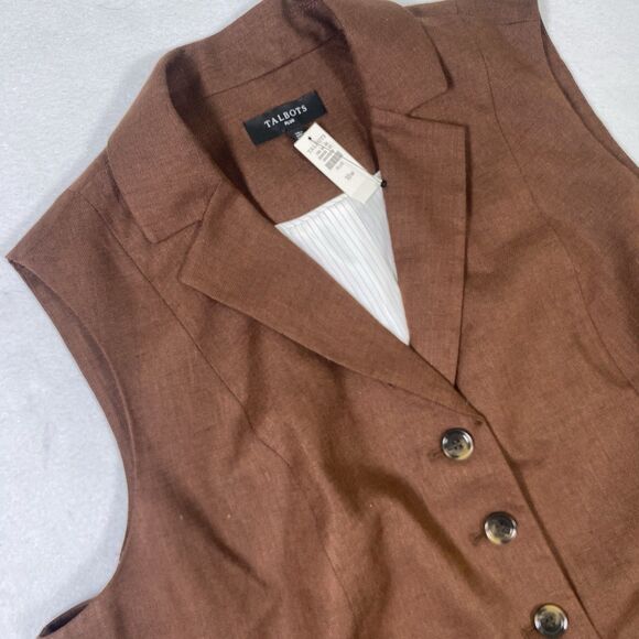 New ANN TAYLOR Plus WOMEN'S SIZE 18W LINEN BLEND BROWN VEST POCKETS Business - Picture 1 of 8